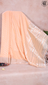 Peach Self Checked Pattern and Sequined Pallu Satin Silk Cotton Saree